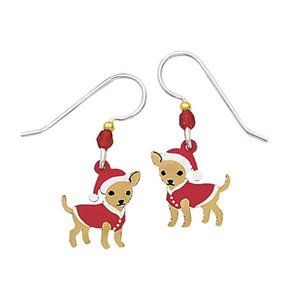 NWT New Handcrafted Chihuahua Holiday Earrings Sterling Silver French Ho